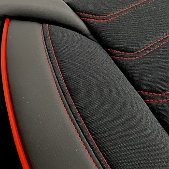 3D Δερμάτινα καλύμματα καθισμάτων Streetech Carbon - μαύρο χρώμα με κόκκινες ραφές