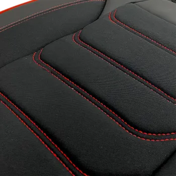3D Δερμάτινα καλύμματα καθισμάτων Streetech Carbon - μαύρο χρώμα με κόκκινες ραφές