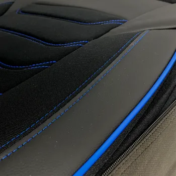 3D Δερμάτινα καλύμματα καθισμάτων Streetech Carbon - μαύρο χρώμα με μπλε ραφές
