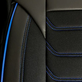3D Δερμάτινα καλύμματα καθισμάτων Streetech Carbon - μαύρο χρώμα με μπλε ραφές