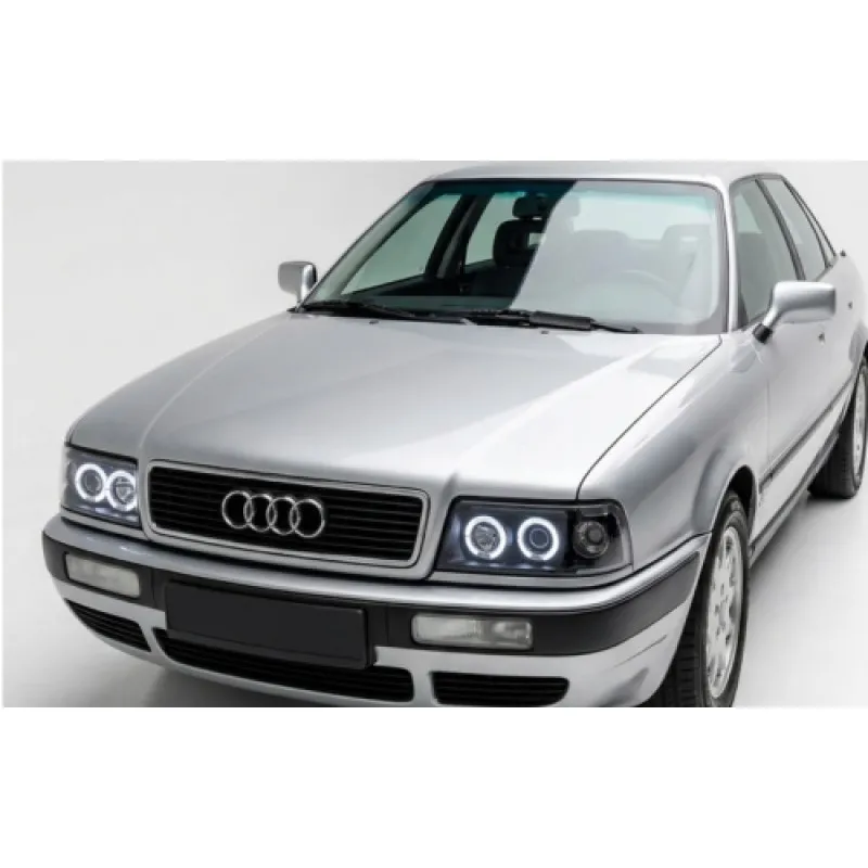 Φανάρια εμπρός Audi 80 B4 (1991-1996) angel eyes - μαύρα , με λάμπες (Η1) - σετ 2τμχ.