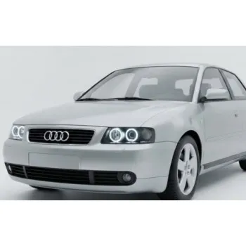 Φανάρια εμπρός Audi A3 (2000-2003) angel eyes - μαύρα , χωρίς λάμπες (Η7) - σετ 2τμχ.