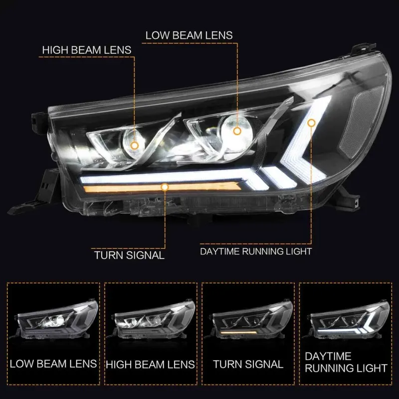 Φανάρια εμπρός Toyota Hilux (2015-2020), led με φώτα ημέρας με H7 / H1 λάμπες - σετ 2τμχ.