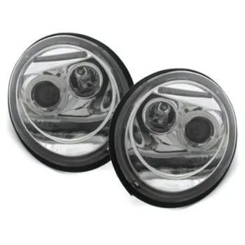 Φανάρια εμπρός Vw Beetle (1998-2005) angel eyes, μάυρα , με λάμπες (Η1) - σετ 2τμχ.