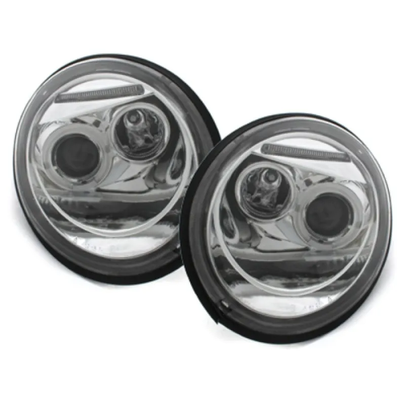 Φανάρια εμπρός Vw Beetle (1998-2005) angel eyes, μάυρα , με λάμπες (Η1) - σετ 2τμχ.