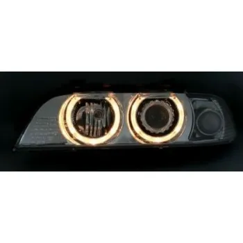 Φανάρια εμπρός angel eyes για BMW E39 (1995-2003) - μαύρα , με λάμπες (Η7) - σετ 2τμχ.
