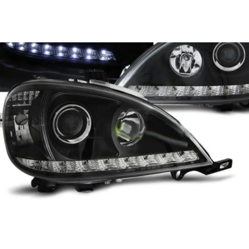 Φανάρια εμπρός led για Mercedes ML W163 (1998-2001) - μαύρα , με λάμπες (Η1) - σετ 2τμχ.