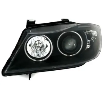 Φανάρια εμπρός angel eyes για BMW E90(2005-2009) - μαύρα , με λάμπες (Η1) - σετ 2τμχ.