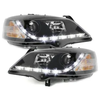 Φανάρια εμπρός led με φώτα ημέρας για Opel Astra G (1998-2004) - μαύρα , με λάμπες (Η1) - σετ 2τμχ.