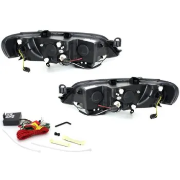 Φανάρια εμπρός led για Opel Vectra B (1996-1999) , μαύρα , με λάμπες (Η1) - σετ 2τμχ.