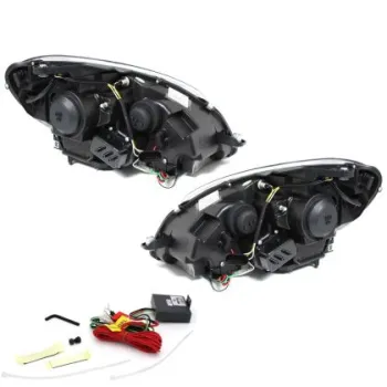 Φανάρια εμπρός led για Mercedes C-CLASS W204 (2011+) , μαύρα ,με λάμπες (Η1) - σετ 2τμχ.