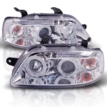 Φανάρια εμπρός led angel eyes για Chevrolet Aveo (2003-2006) - chrome , με λάμπες (Η1) - σετ 2τμχ.