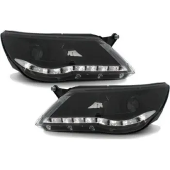 Φανάρια εμπρός led για Vw Tiguan (2007-2011) , μαύρα , με λάμπες (Η1) - σετ 2τμχ.