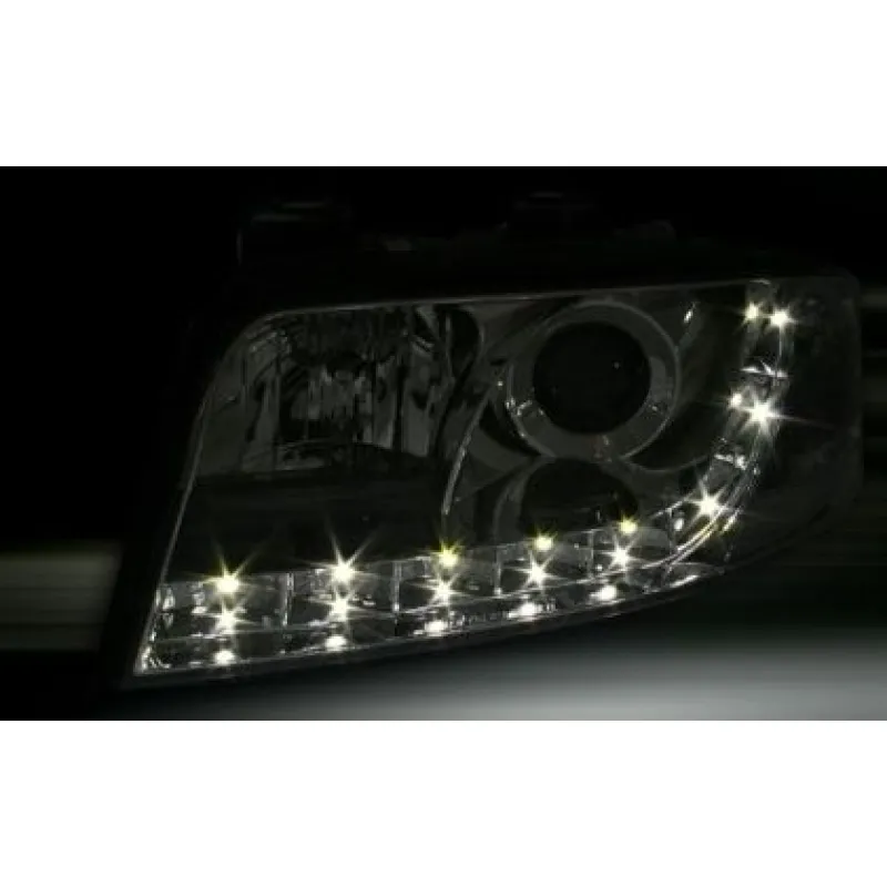 Φανάρια εμπρός led για Audi A6 με φώτα ημέρας (1997-2001) / Allroad 1999-2005 - chrome , με λάμπες (Η1) - σετ 2τμχ. Φανάρια εμπρός led για Audi A6 με φώτα ημέρας (1997-2001) / Allroad 1999-2005 - chrome , με λάμπες (Η1) - σετ 2τμχ.