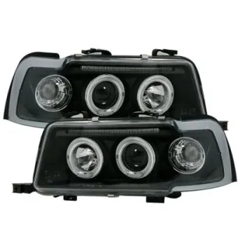 Φανάρια εμπρός angel eyes για Audi 80 B4 (1991-1996) - μαύρα , με λάμπες (Η1) - σετ 2τμχ.